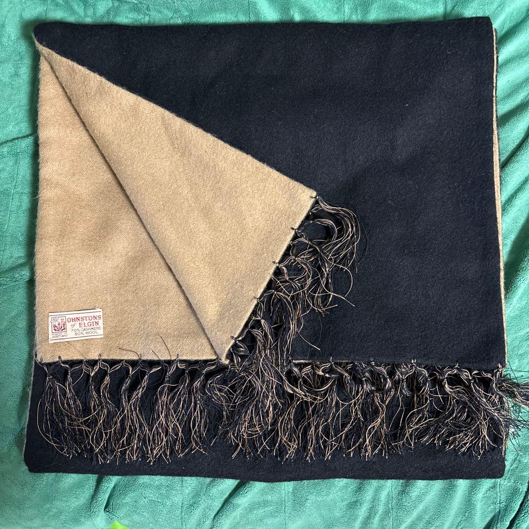 【美品】大判マフラー　ストール　ジョンストンズ　 カシミヤ　ウール　リバーシブル