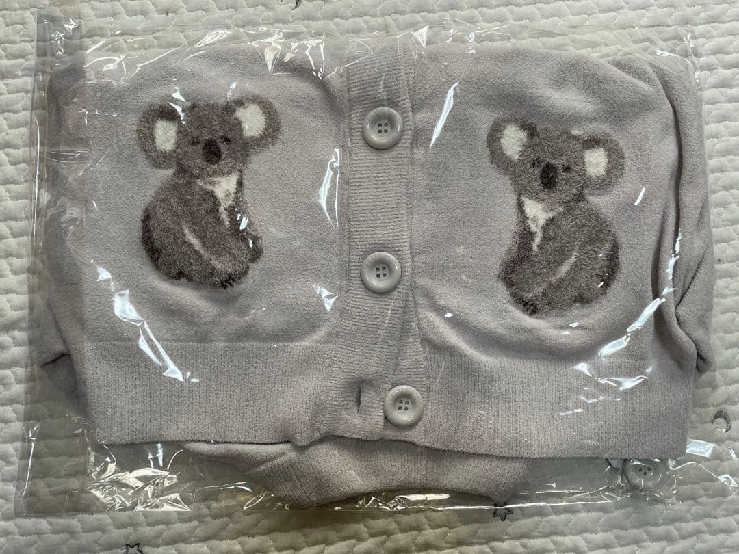 【新品】ジェラートピケ　コアラジャガードカーディガン　グレー