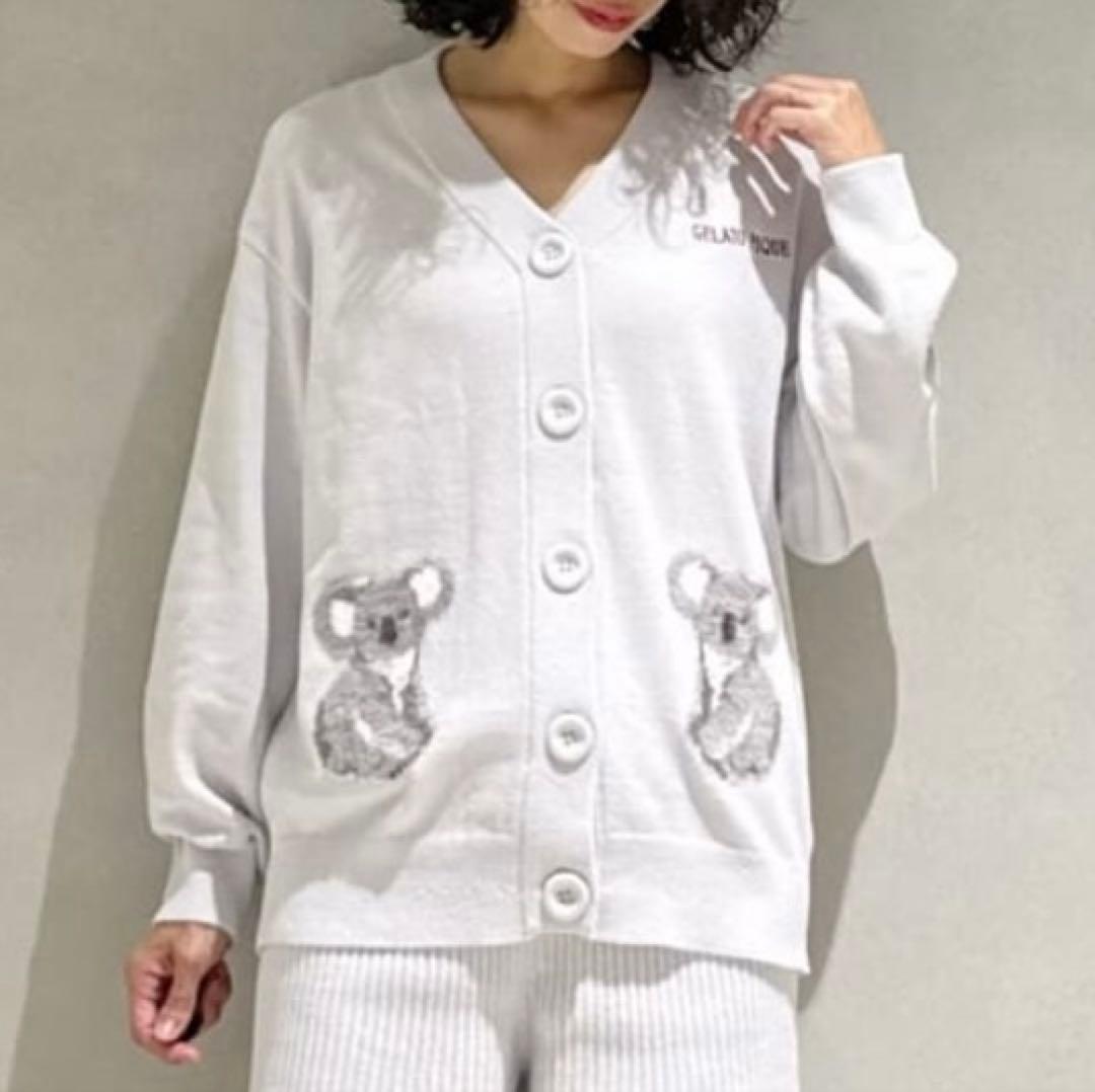 【新品】ジェラートピケ　コアラジャガードカーディガン　グレー