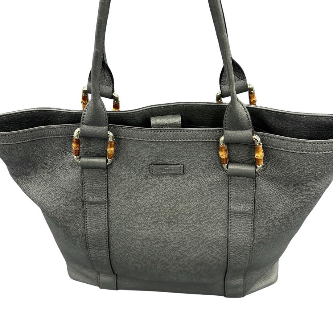 GUCCI グッチ レザー トートバッグ バンブー グレー ハンドバッグ