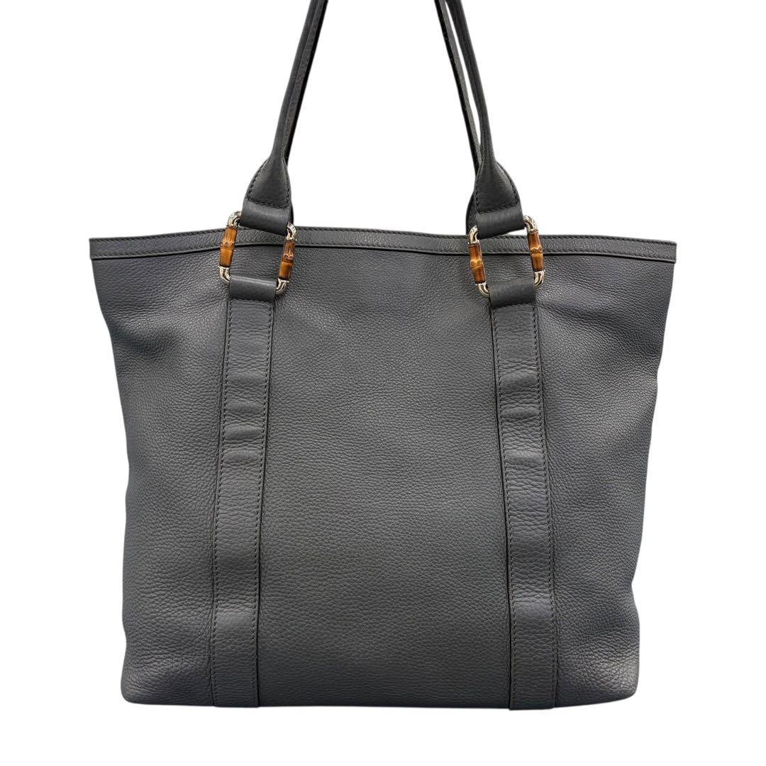 GUCCI グッチ レザー トートバッグ バンブー グレー ハンドバッグ