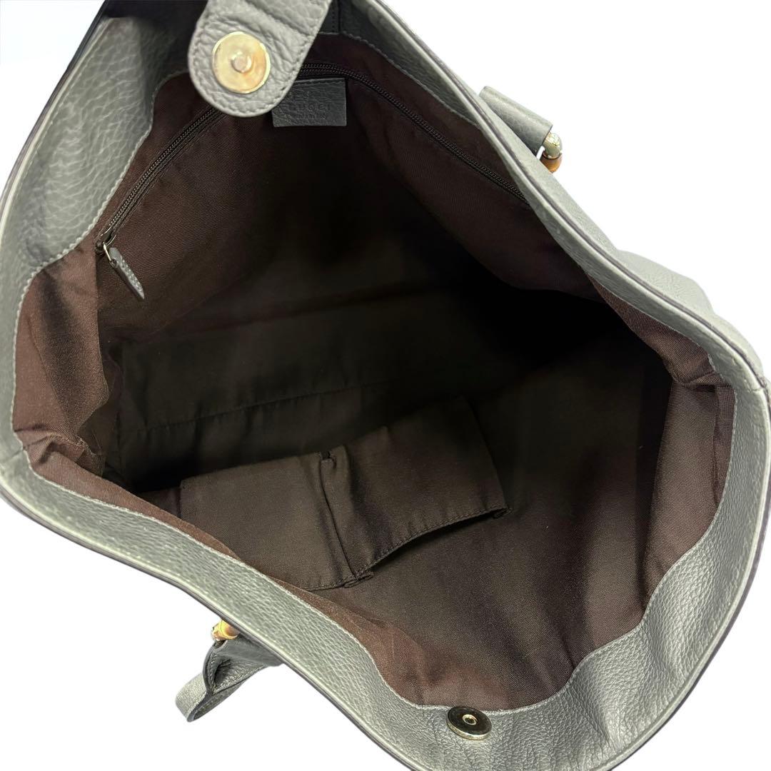 GUCCI グッチ レザー トートバッグ バンブー グレー ハンドバッグ