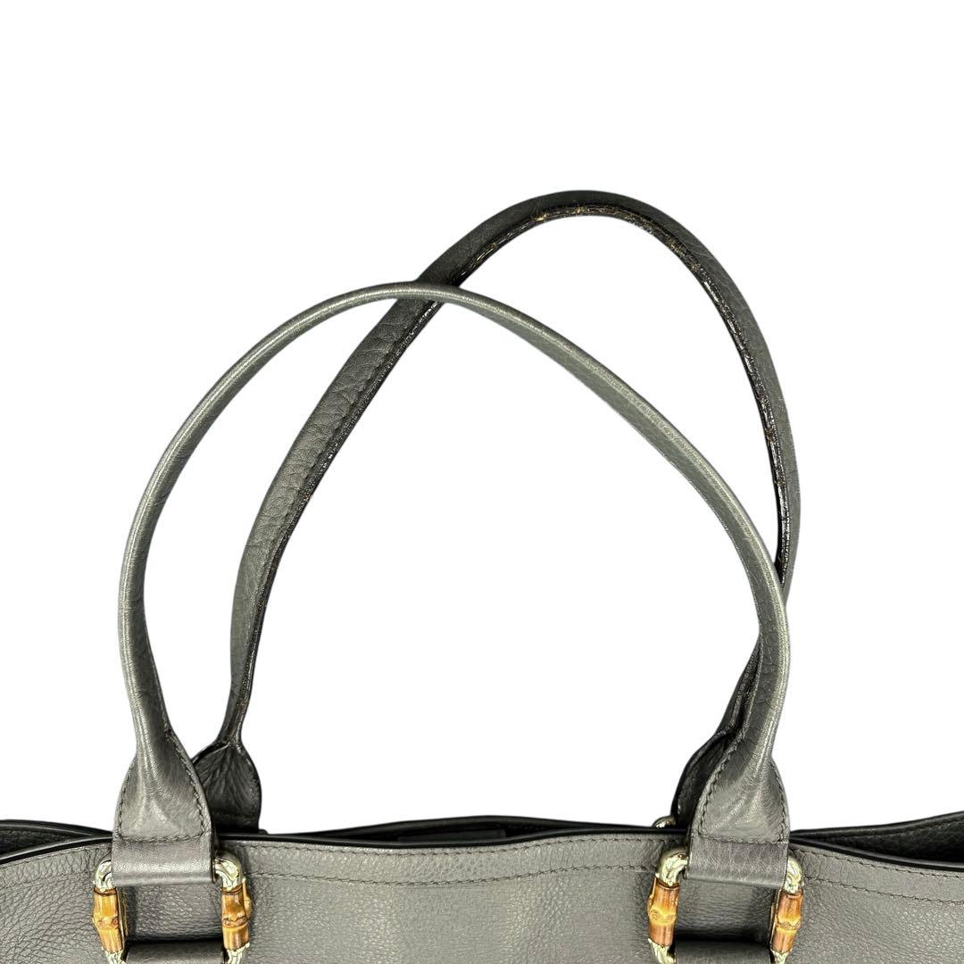 GUCCI グッチ レザー トートバッグ バンブー グレー ハンドバッグ