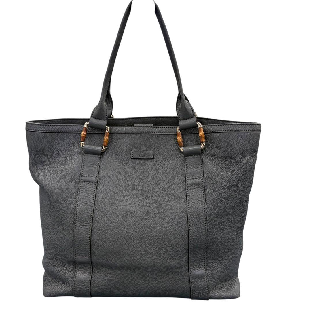 GUCCI グッチ レザー トートバッグ バンブー グレー ハンドバッグ