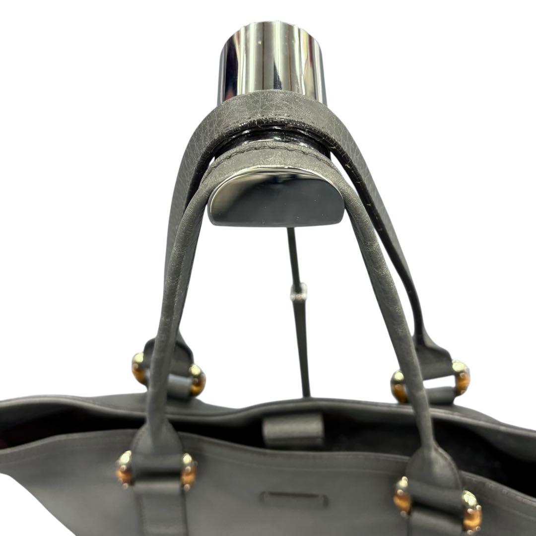 GUCCI グッチ レザー トートバッグ バンブー グレー ハンドバッグ