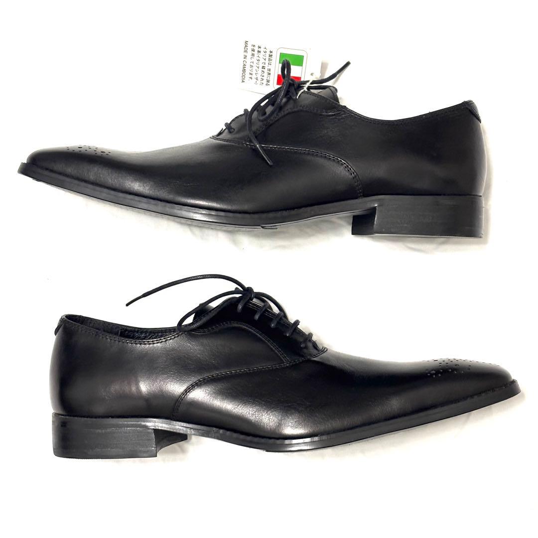新品 ドレスシューズ メダリオン 本革 革靴 ブラック 27cm ビジネス