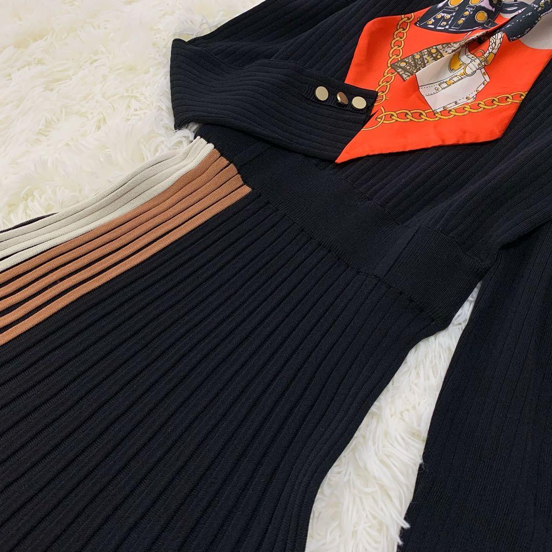 グレースコンチネンタル ダイアグラム スカーフネック ニット ワンピース S