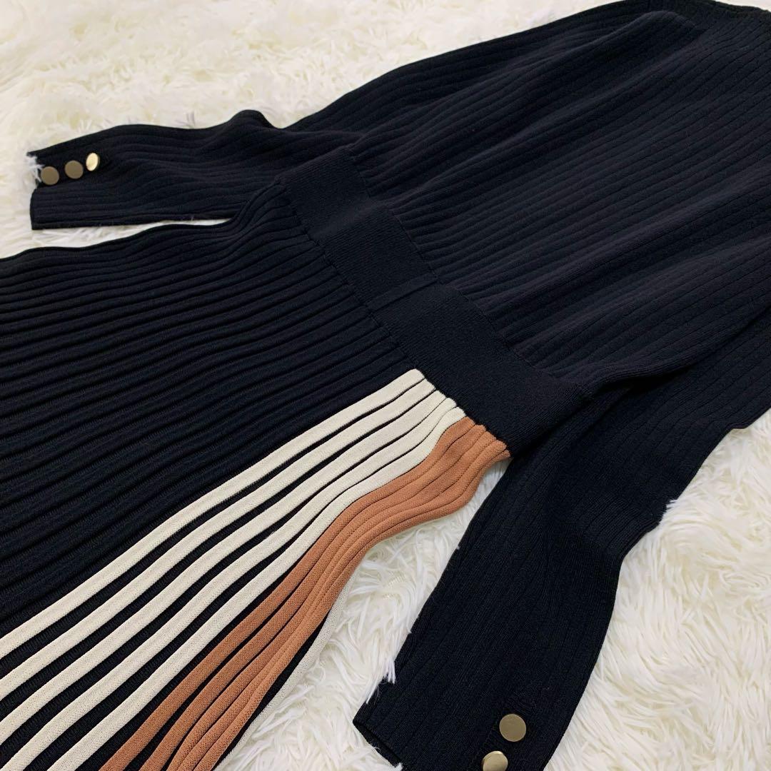 グレースコンチネンタル ダイアグラム スカーフネック ニット ワンピース S