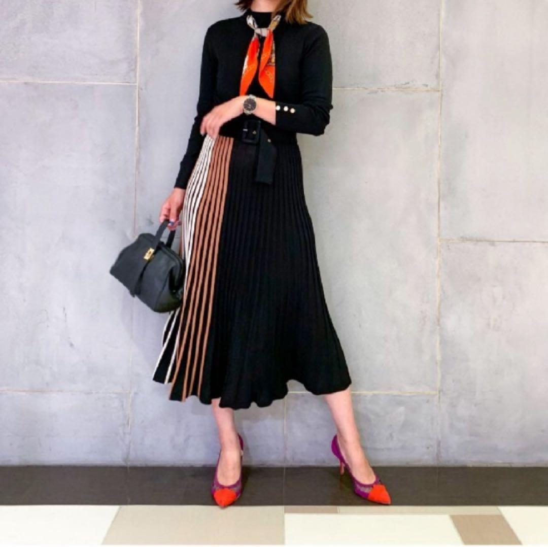 グレースコンチネンタル ダイアグラム スカーフネック ニット ワンピース S