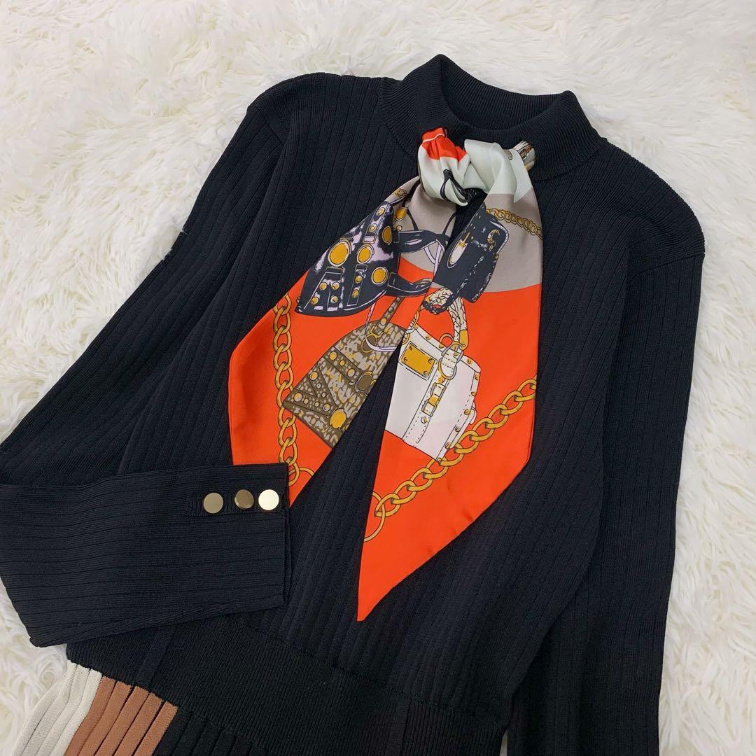 グレースコンチネンタル ダイアグラム スカーフネック ニット ワンピース S