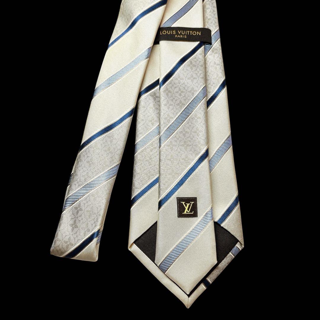 箱付 未使用 ルイヴィトン モノグラム シルク ネクタイ 光沢 アイボリー