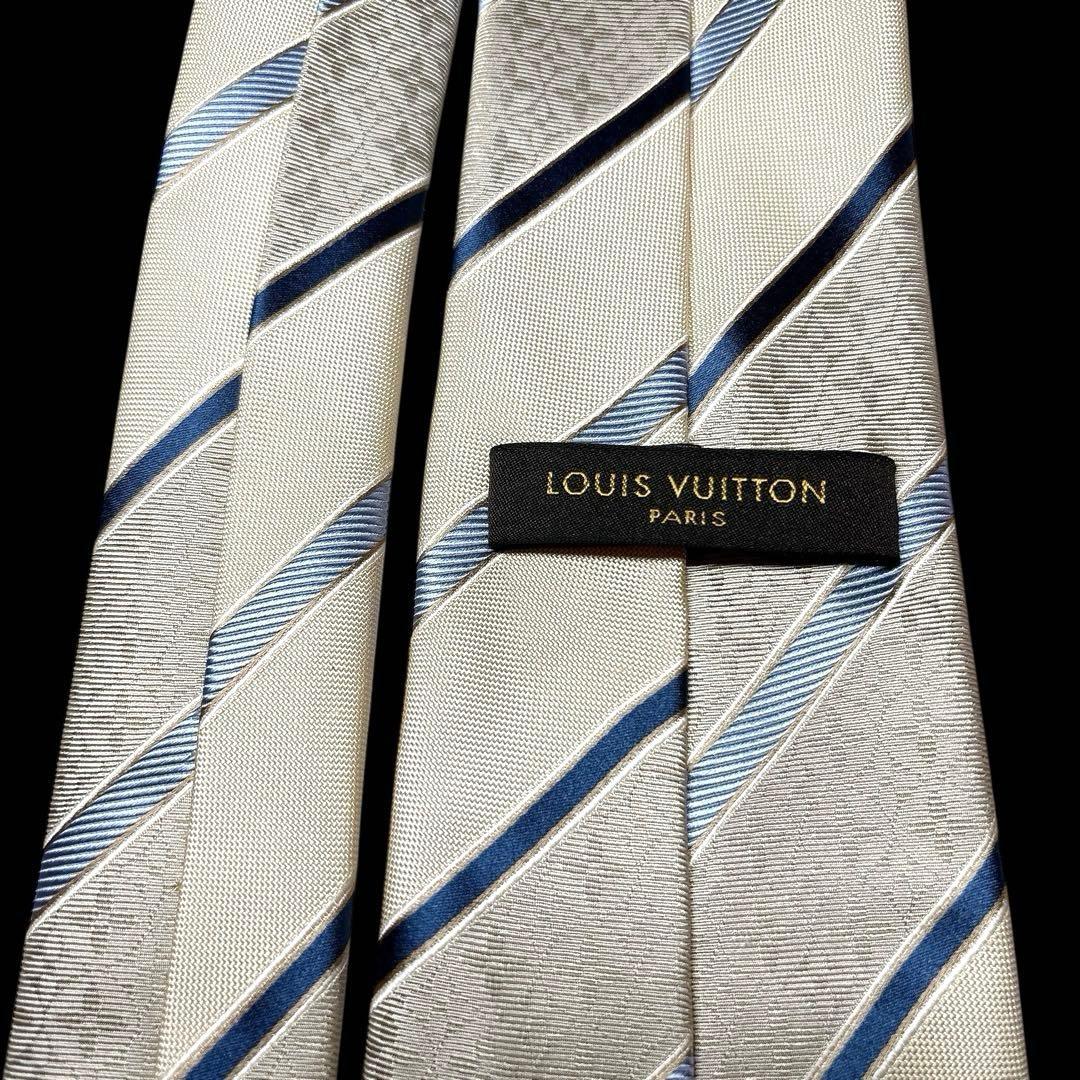 箱付 未使用 ルイヴィトン モノグラム シルク ネクタイ 光沢 アイボリー