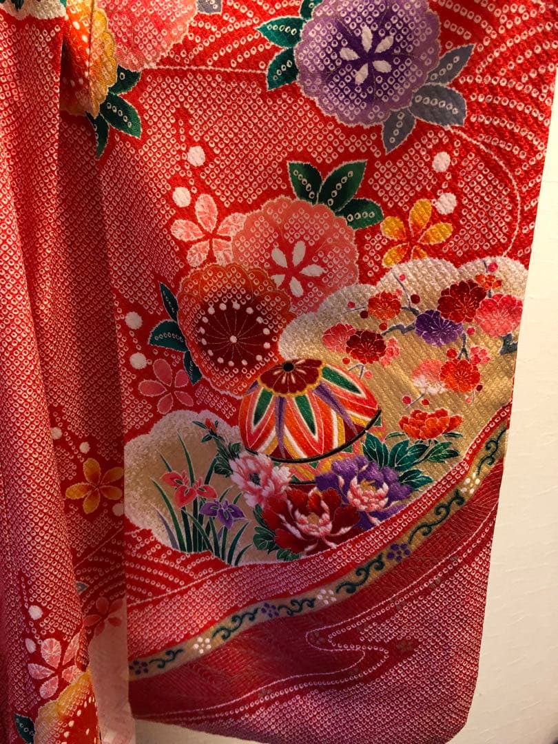 美品　絞り柄　赤　花柄　着物 七五三　7歳　女の子