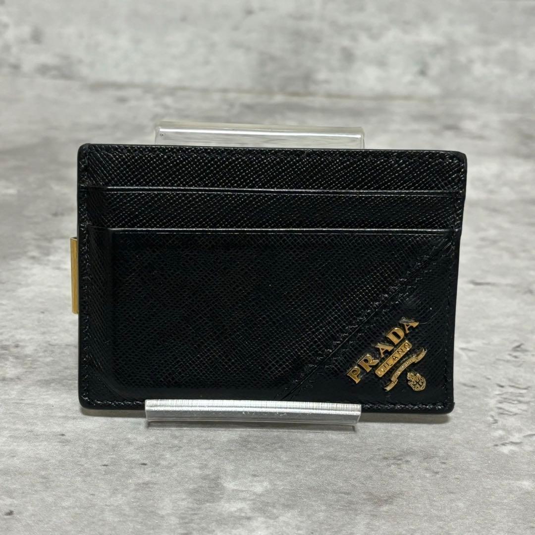 美品✨プラダ カードケース 名刺入れ マネークリップ サフィアーノ ロゴ 黒