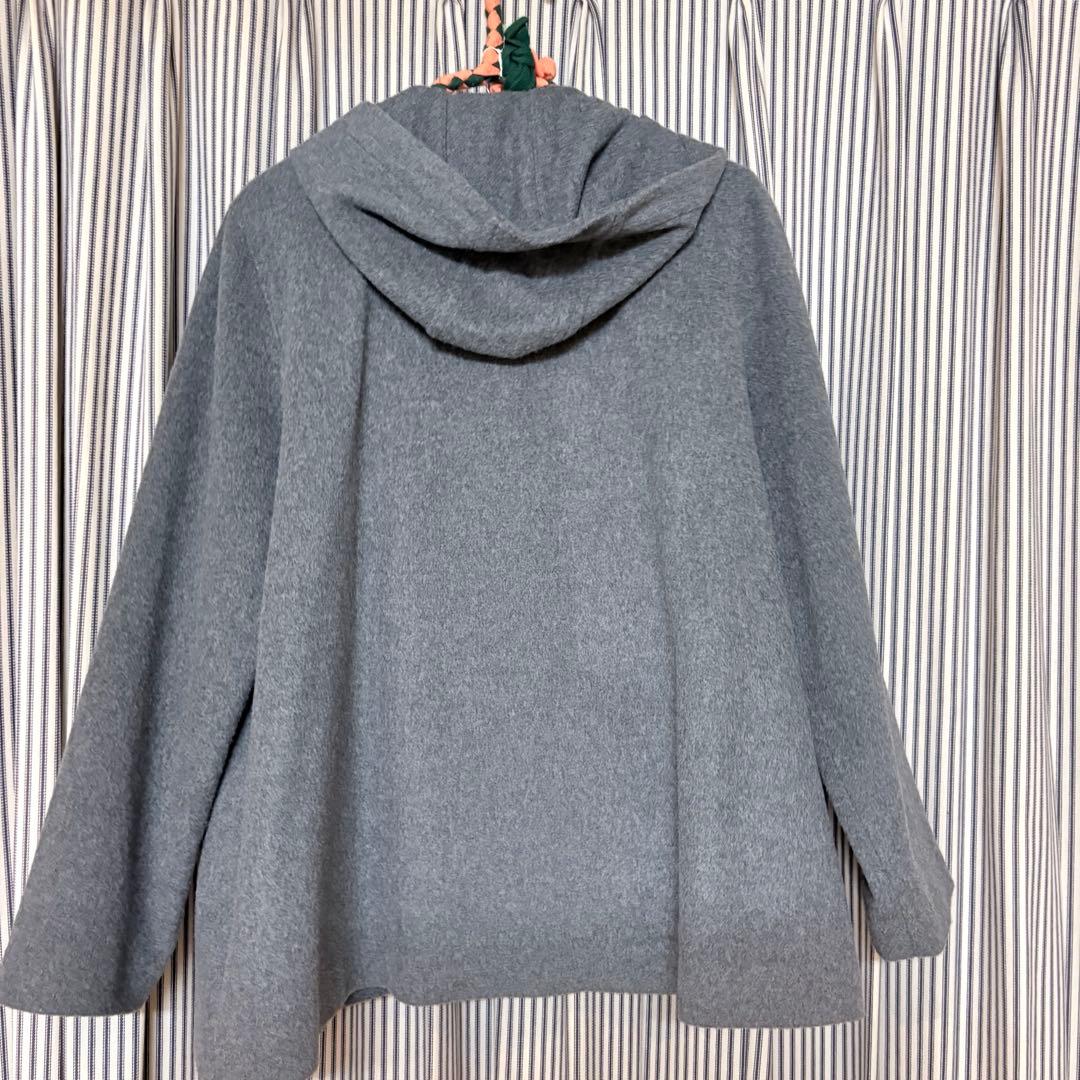KEITH フード付きグレーウールコート L