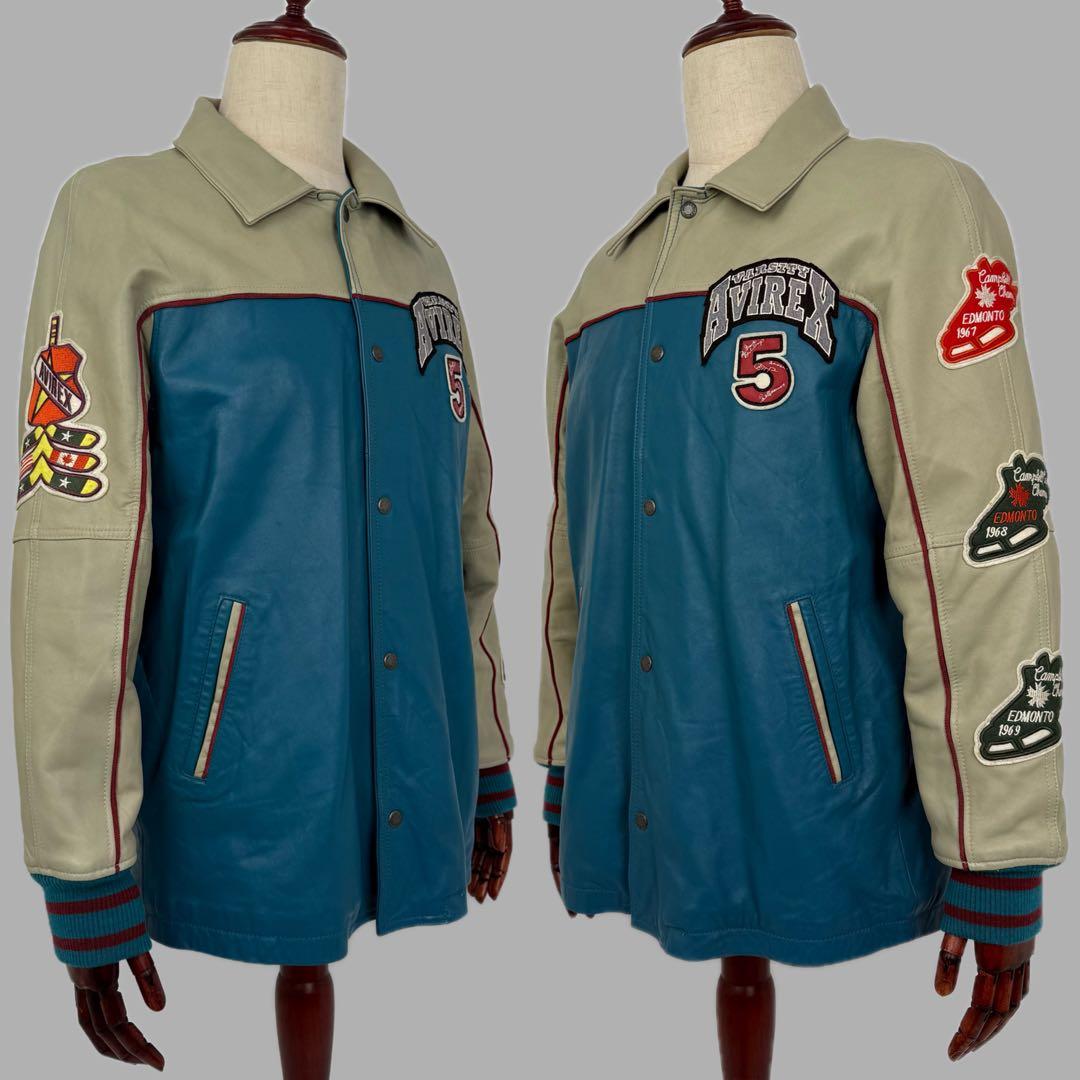 希少カラー AVIREX レザーバーシティジャケット スタジャン アヴィレックス