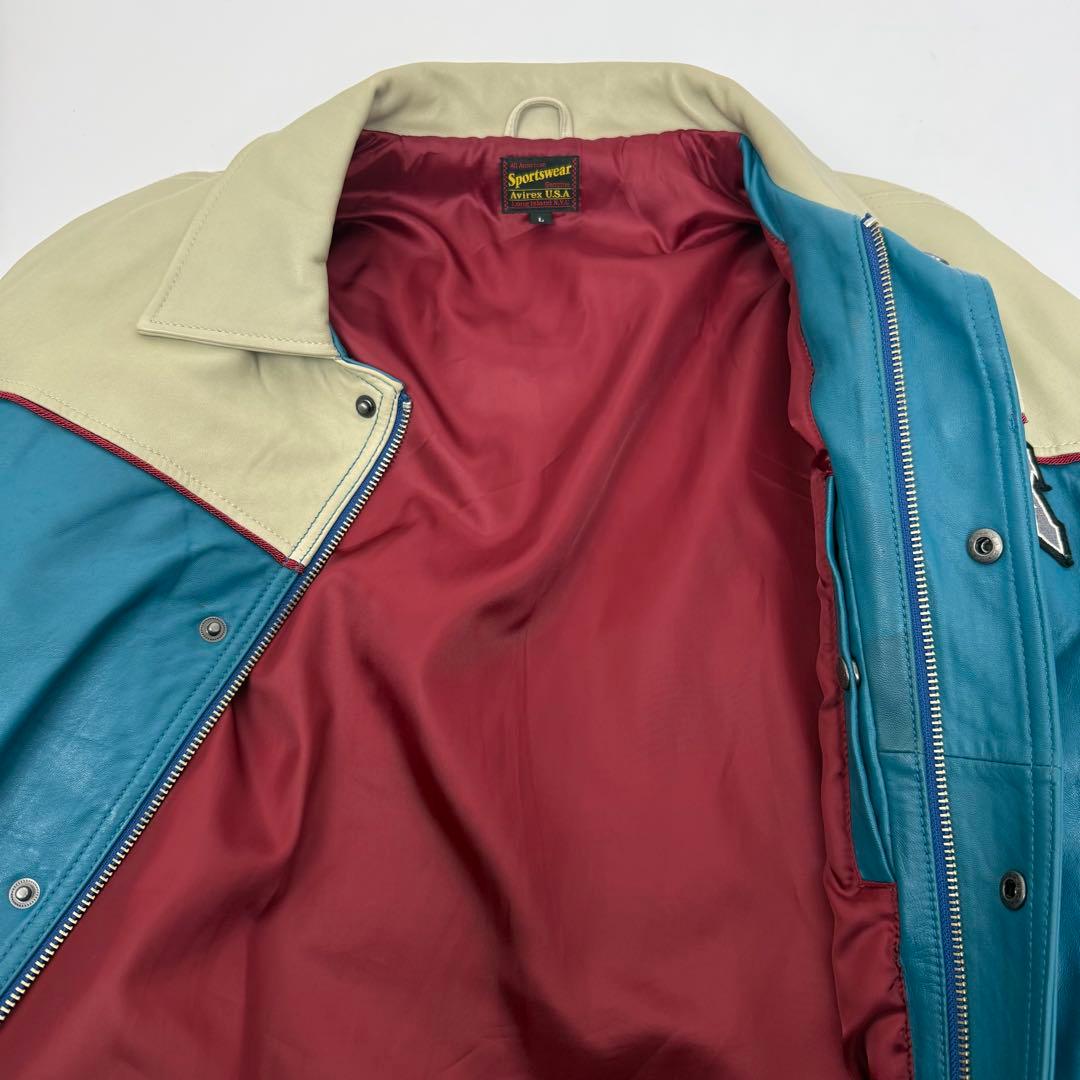 希少カラー AVIREX レザーバーシティジャケット スタジャン アヴィレックス