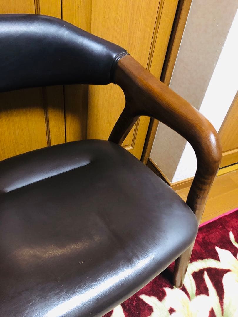 アンティーク　池田木工　本革　木製フレーム アームチェア 黒　④