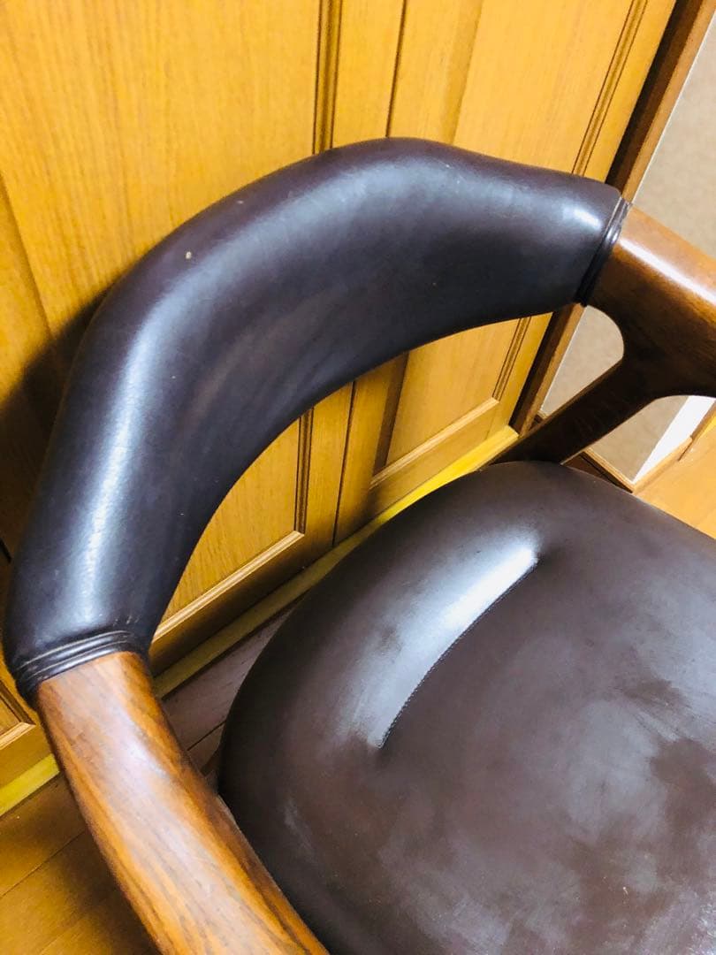 アンティーク　池田木工　本革　木製フレーム アームチェア 黒　④