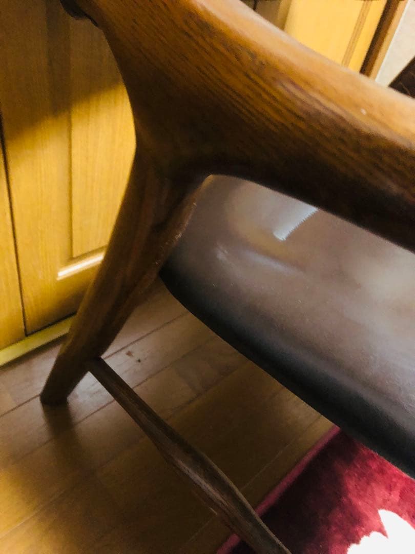 アンティーク　池田木工　本革　木製フレーム アームチェア 黒　④