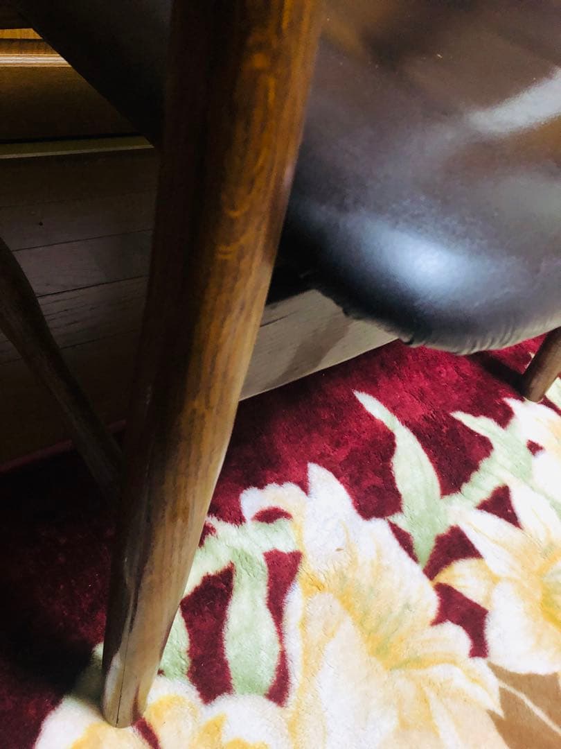 アンティーク　池田木工　本革　木製フレーム アームチェア 黒　④