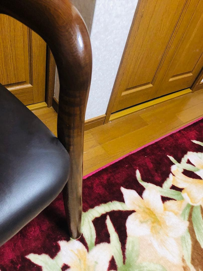 アンティーク　池田木工　本革　木製フレーム アームチェア 黒　④