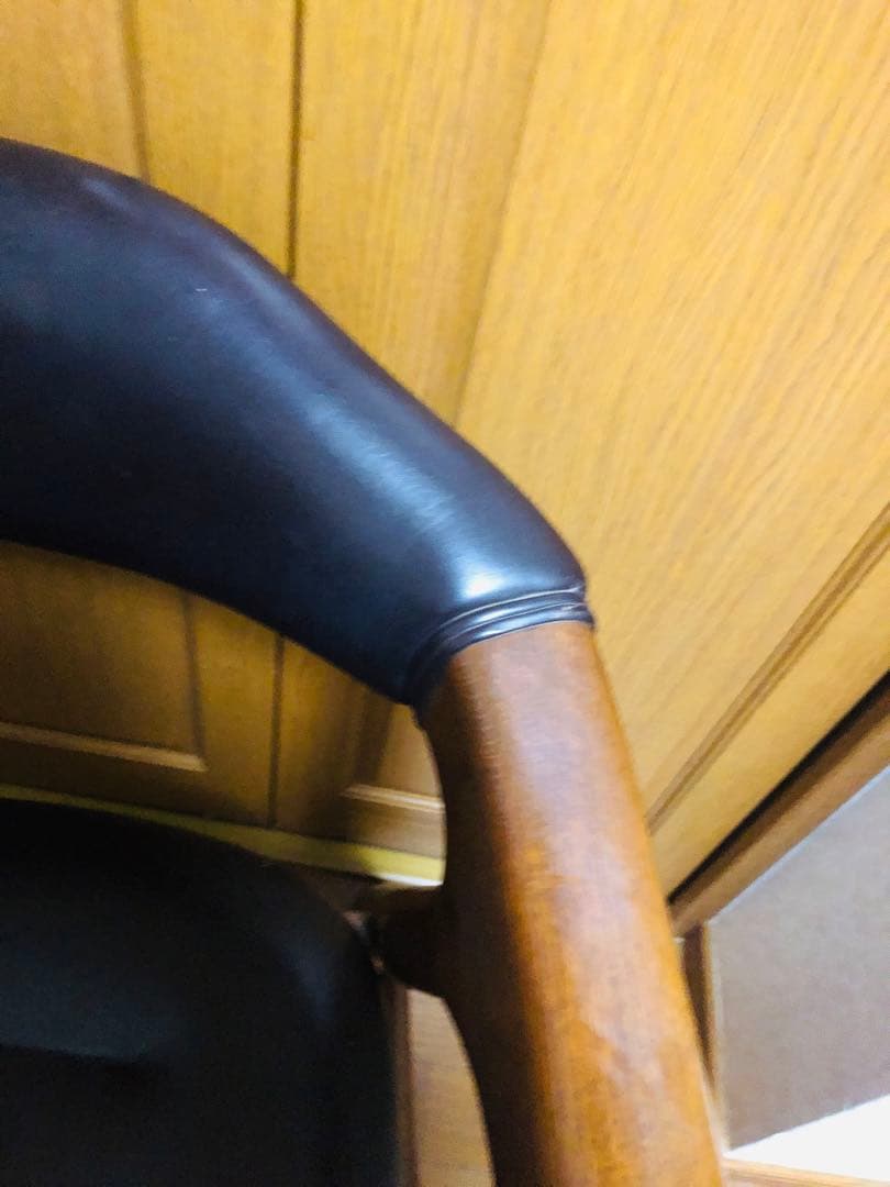 アンティーク　池田木工　本革　木製フレーム アームチェア 黒　④