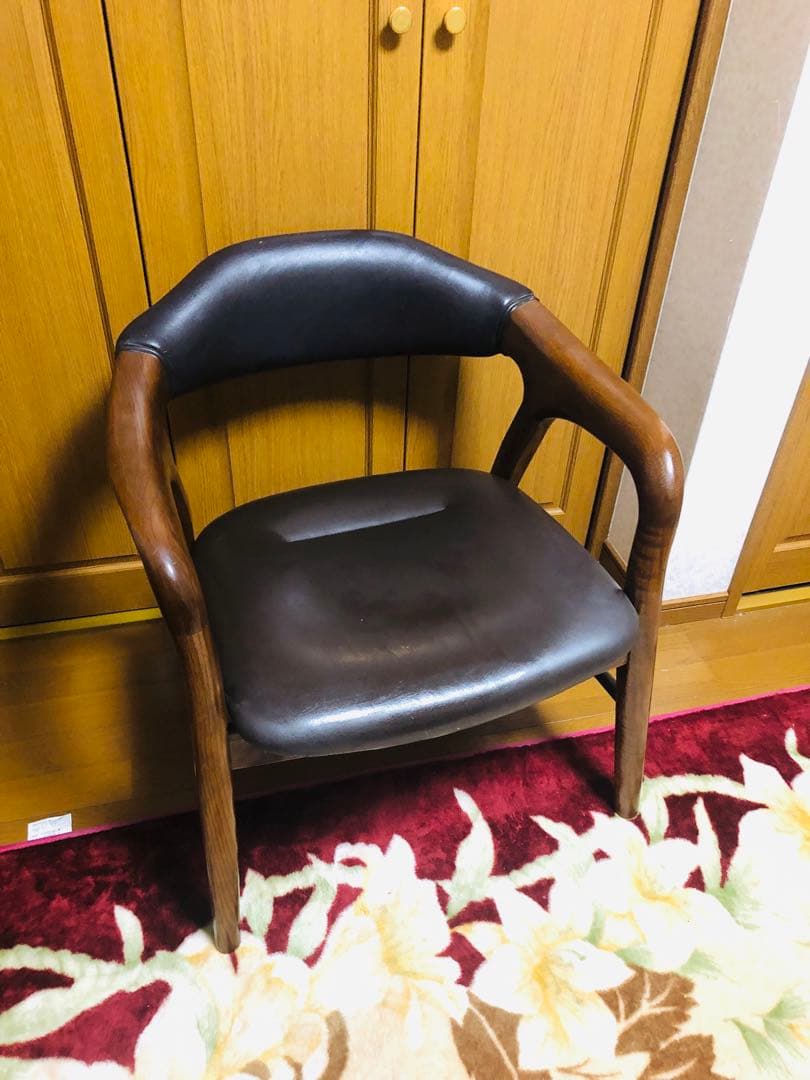 アンティーク　池田木工　本革　木製フレーム アームチェア 黒　④