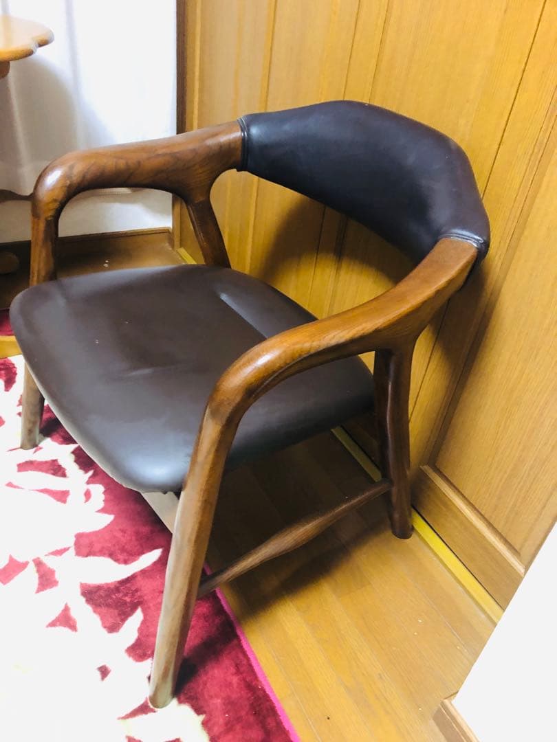 アンティーク　池田木工　本革　木製フレーム アームチェア 黒　④