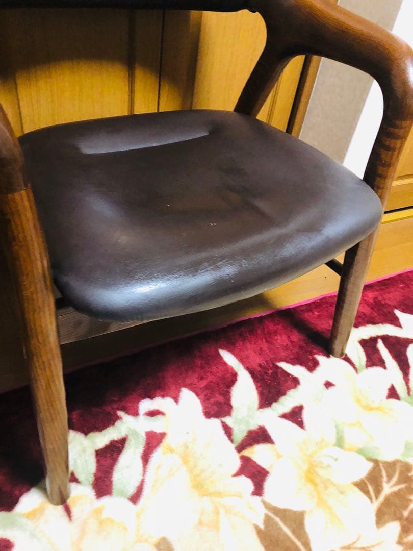 アンティーク　池田木工　本革　木製フレーム アームチェア 黒　④