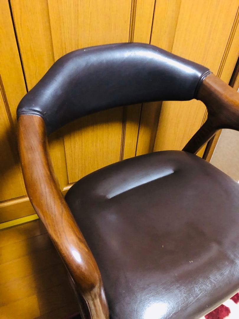 アンティーク　池田木工　本革　木製フレーム アームチェア 黒　④