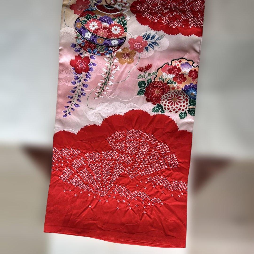 女児宮参り着物　掛け着 着物と長襦袢セット　赤系　正絹　絞り　百貨店で購入　美品