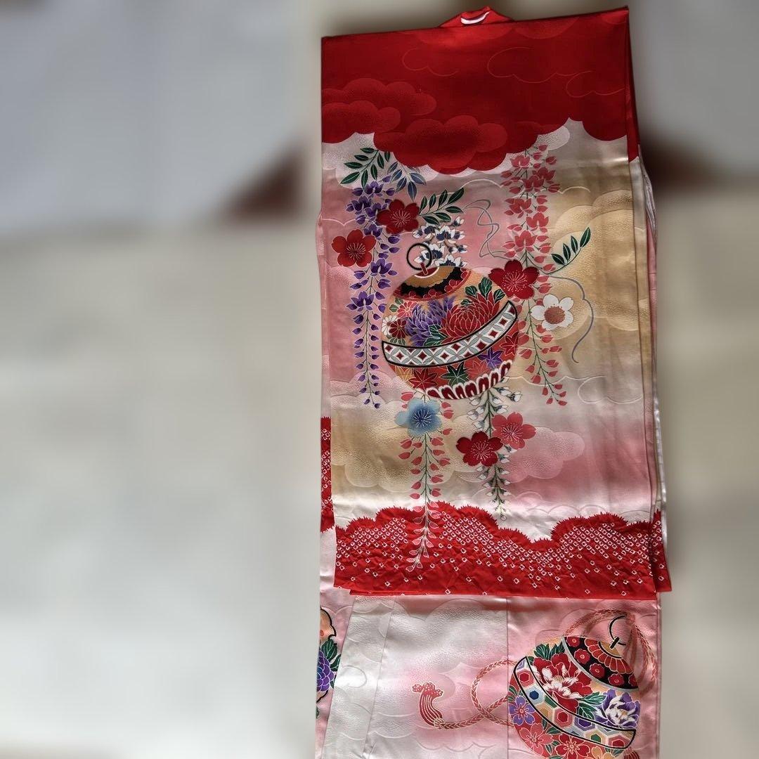 女児宮参り着物　掛け着 着物と長襦袢セット　赤系　正絹　絞り　百貨店で購入　美品