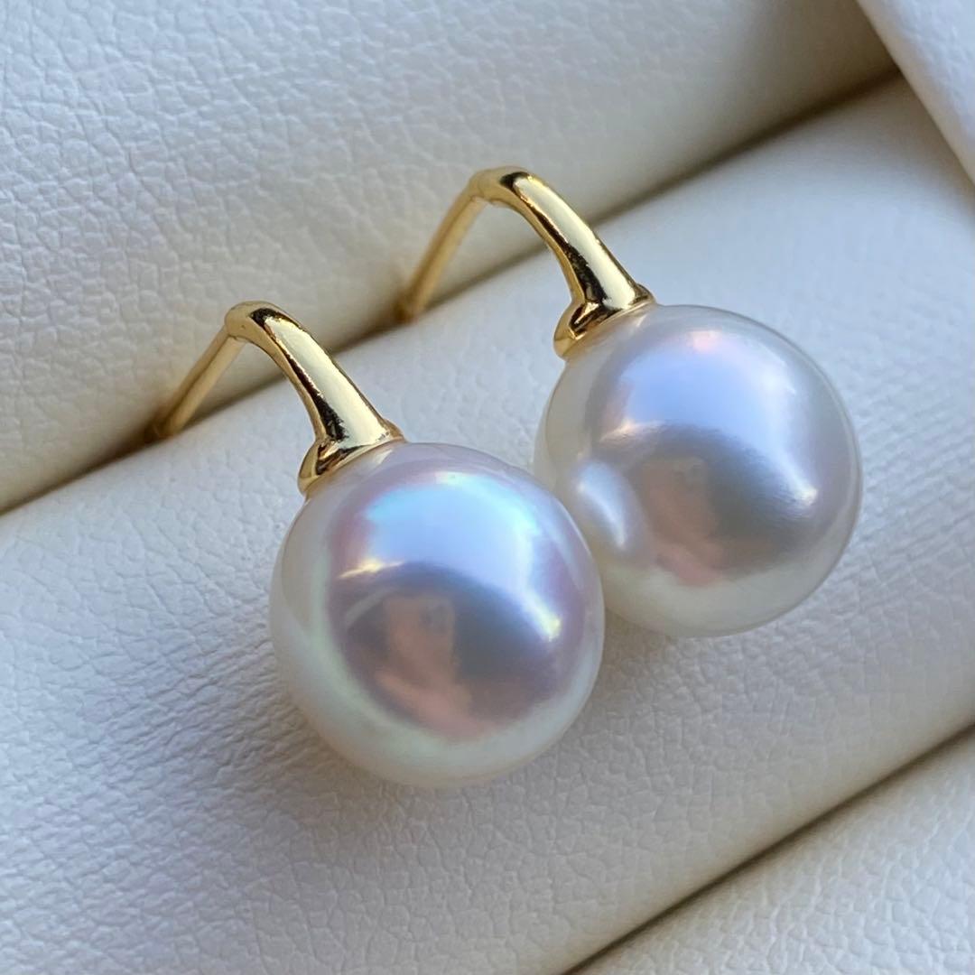 本真珠　あこや真珠ピアス　9.5*9mm無調色ホワイトP1194