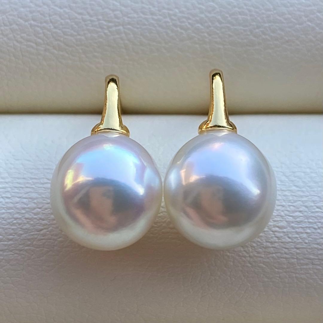 本真珠　あこや真珠ピアス　9.5*9mm無調色ホワイトP1194