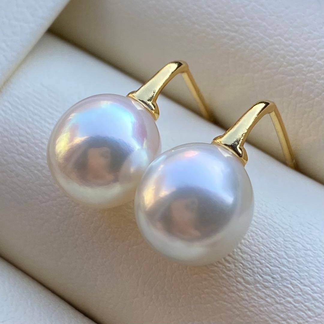 本真珠　あこや真珠ピアス　9.5*9mm無調色ホワイトP1194
