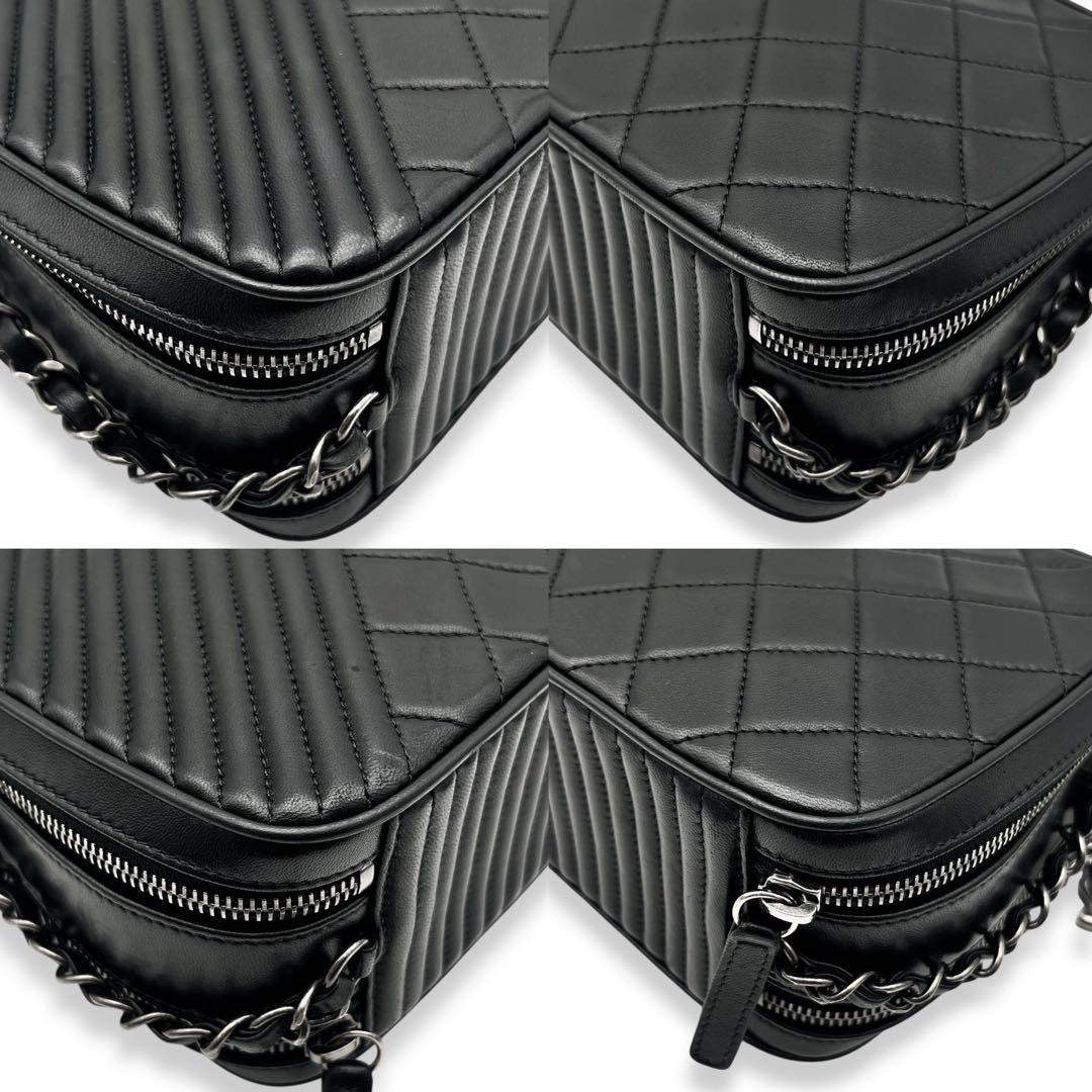 【極美品】ボーイシャネル　マトラッセ　シェブロン　チェーンショルダー　黒　830