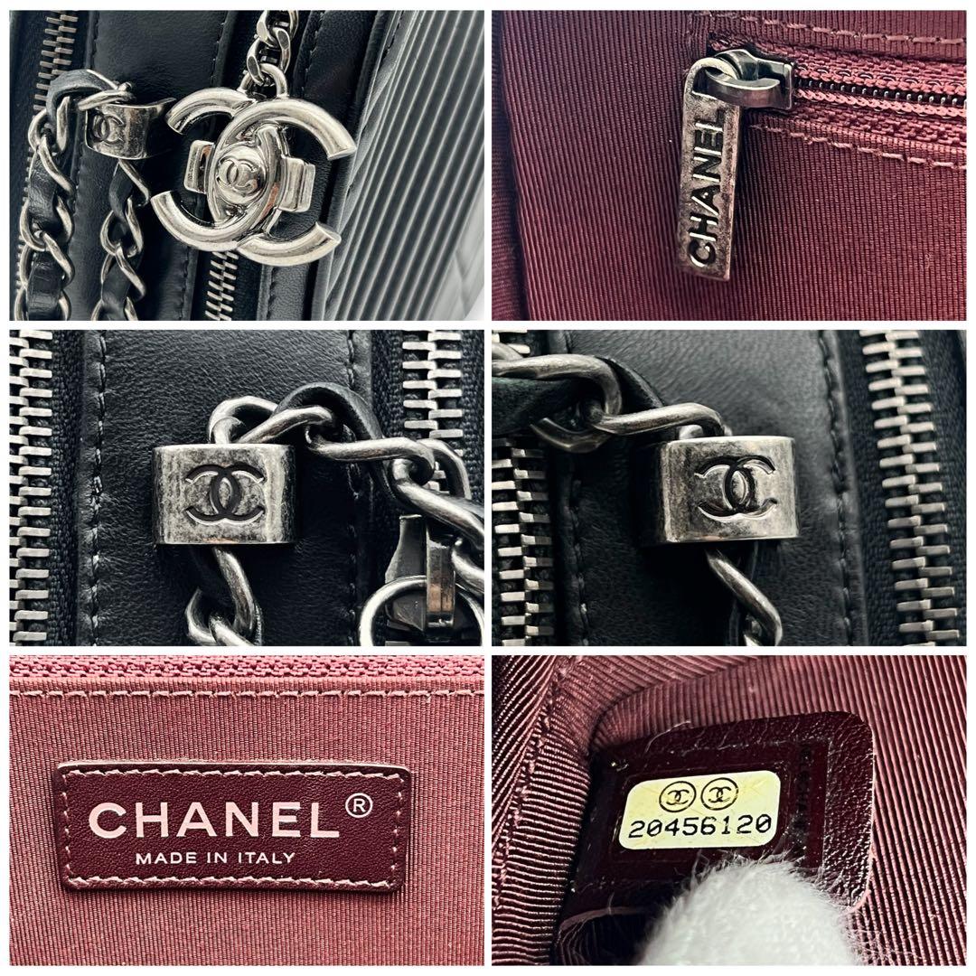 【極美品】ボーイシャネル　マトラッセ　シェブロン　チェーンショルダー　黒　830