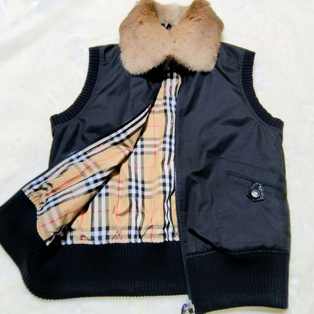 美品 バーバリーロンドン ファー付きジップアップ中綿ベスト　S〜М　ブラック