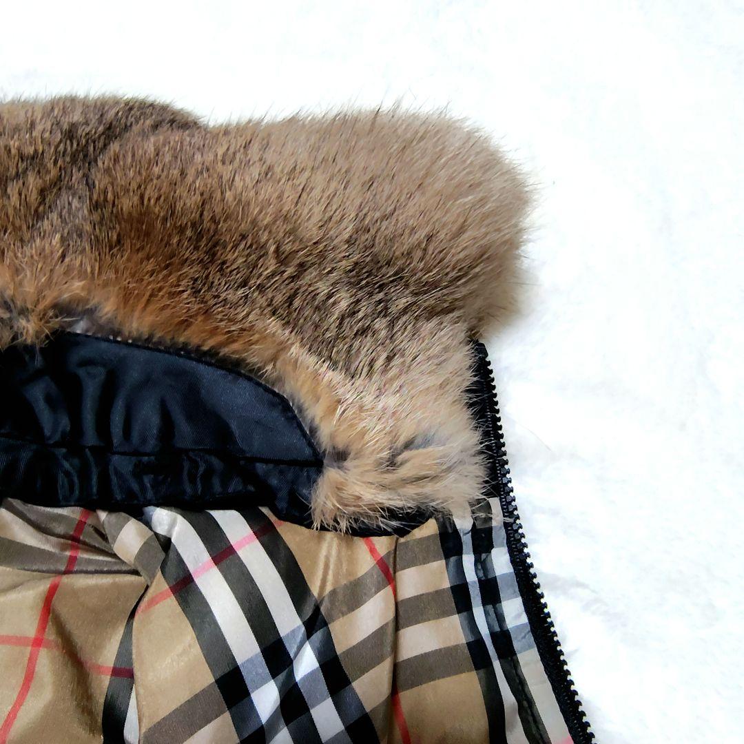 美品 バーバリーロンドン ファー付きジップアップ中綿ベスト　S〜М　ブラック