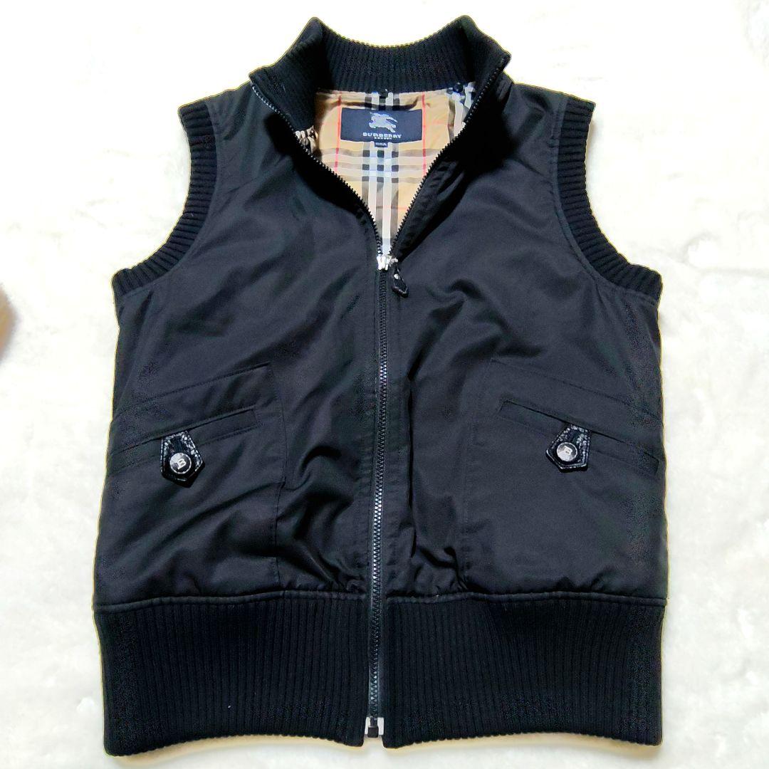 美品 バーバリーロンドン ファー付きジップアップ中綿ベスト　S〜М　ブラック