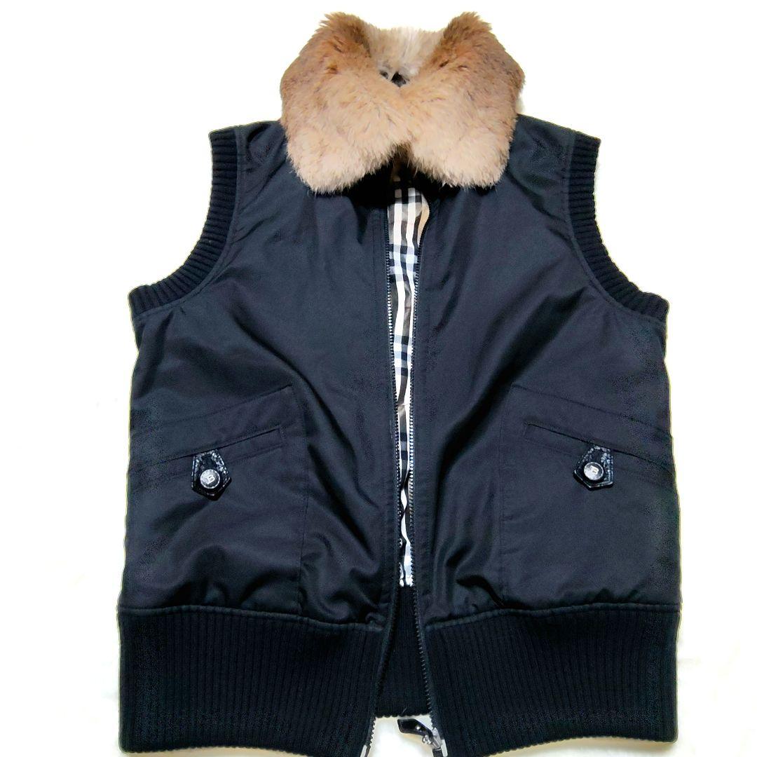 美品 バーバリーロンドン ファー付きジップアップ中綿ベスト　S〜М　ブラック