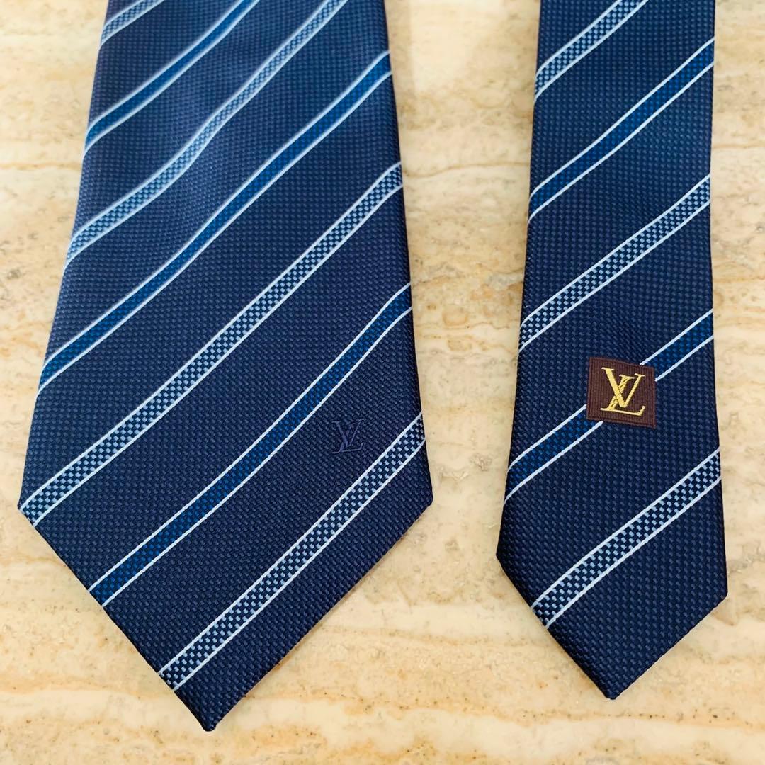 N306 新品未使用 ルイヴィトン ストライプ ロゴ刺繍 ネクタイ メンズ