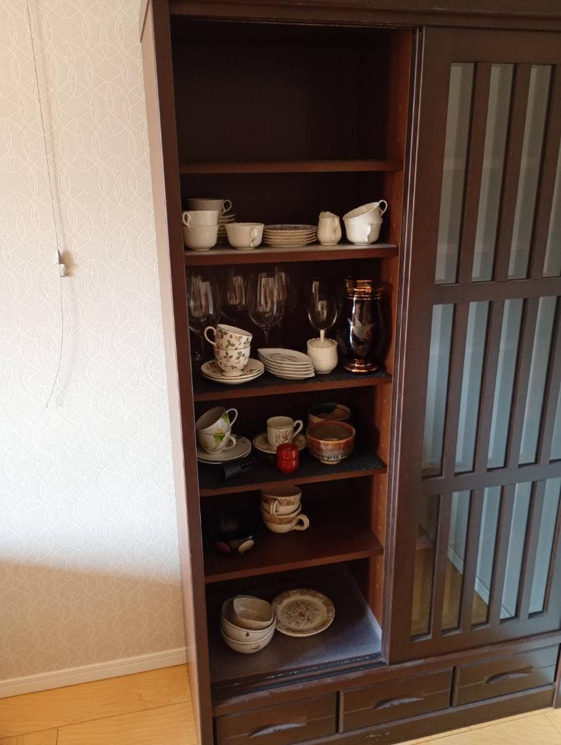 木製食器棚 ダークブラウン 5段