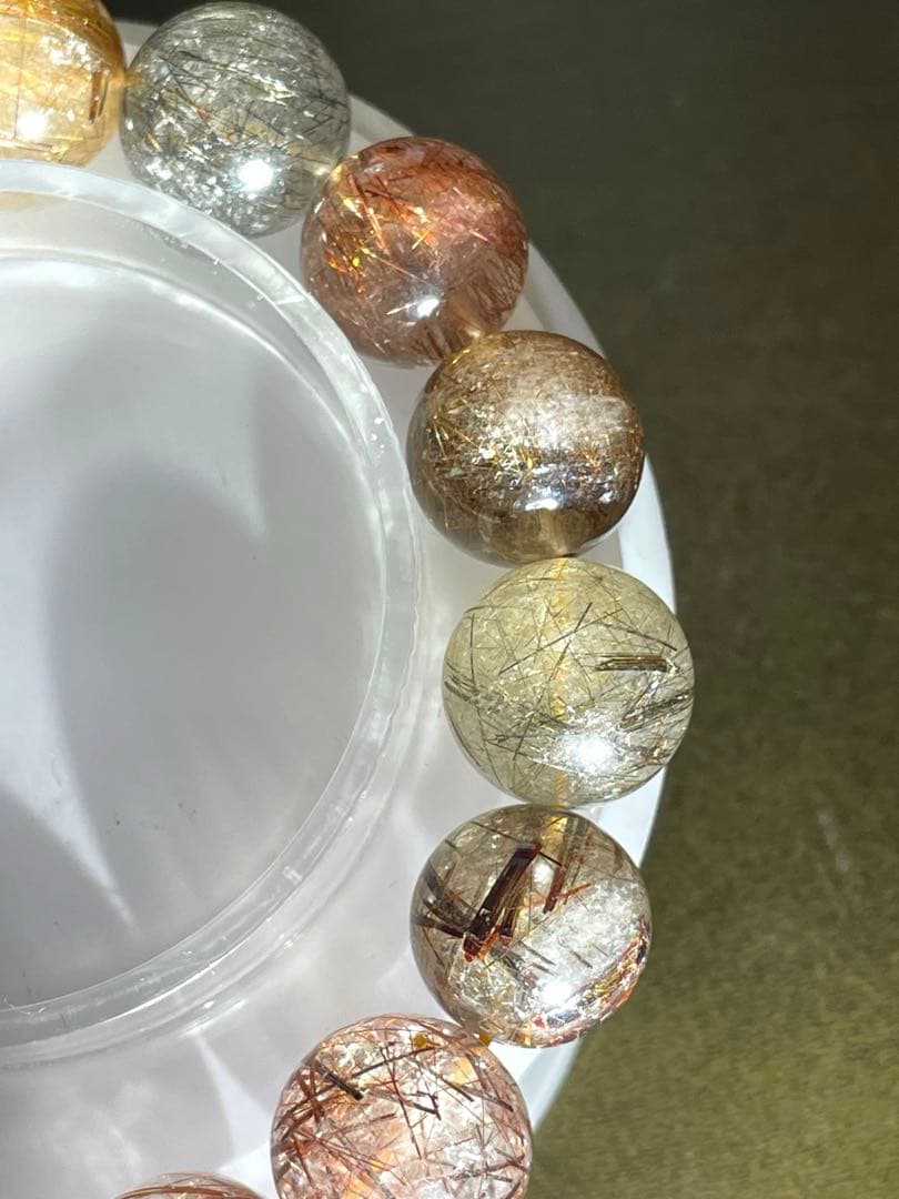 【新入荷】　ミックスタイチンルチルクォーツブレス12.9〜13.9㎜大玉（新品）