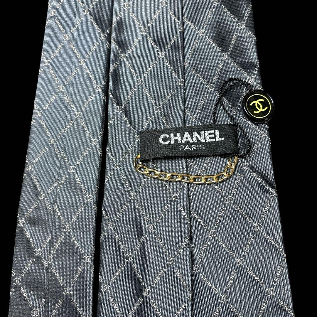 CHANEL ココマーク 総柄 ロゴ入り ネクタイ 未使用 シルバー