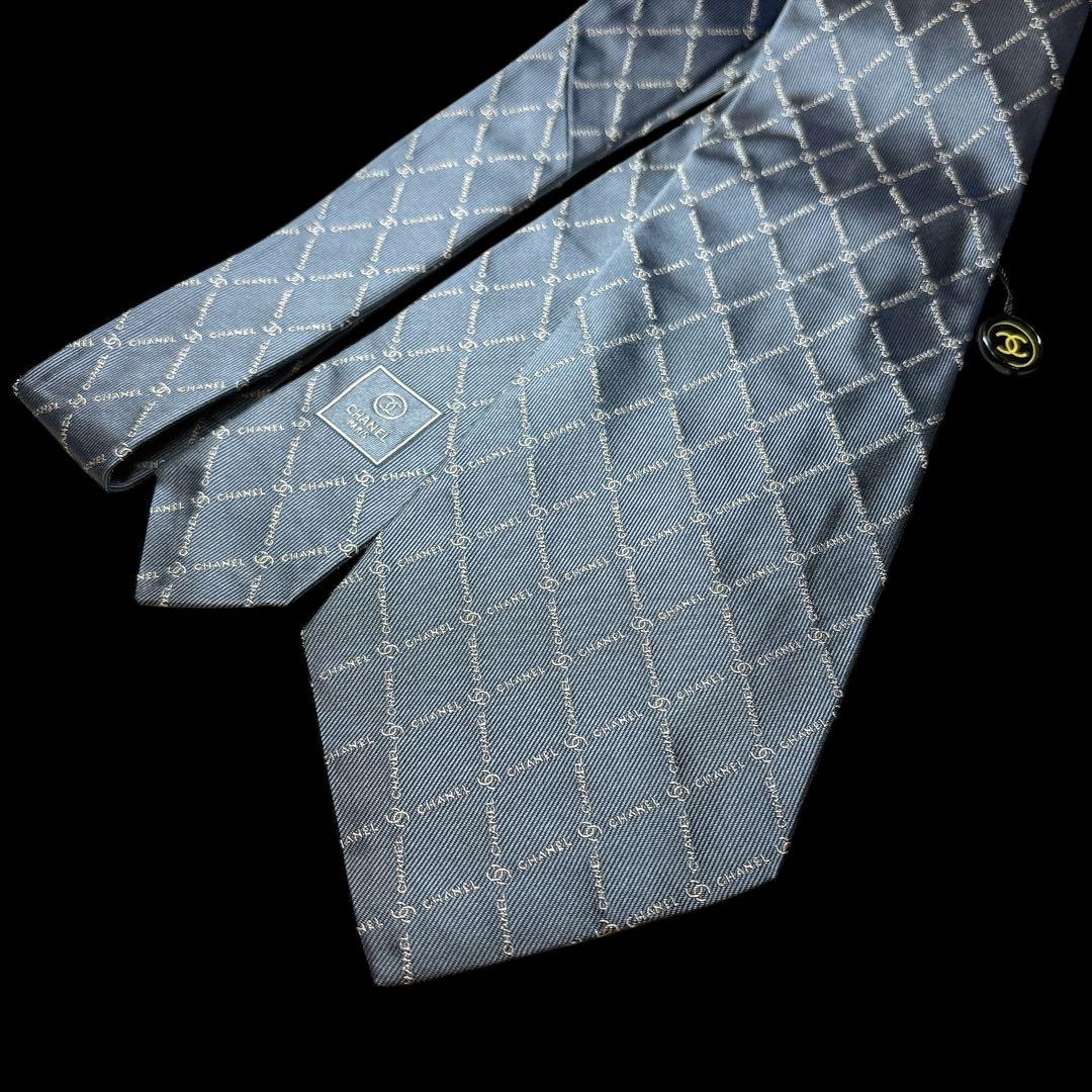 CHANEL ココマーク 総柄 ロゴ入り ネクタイ 未使用 シルバー