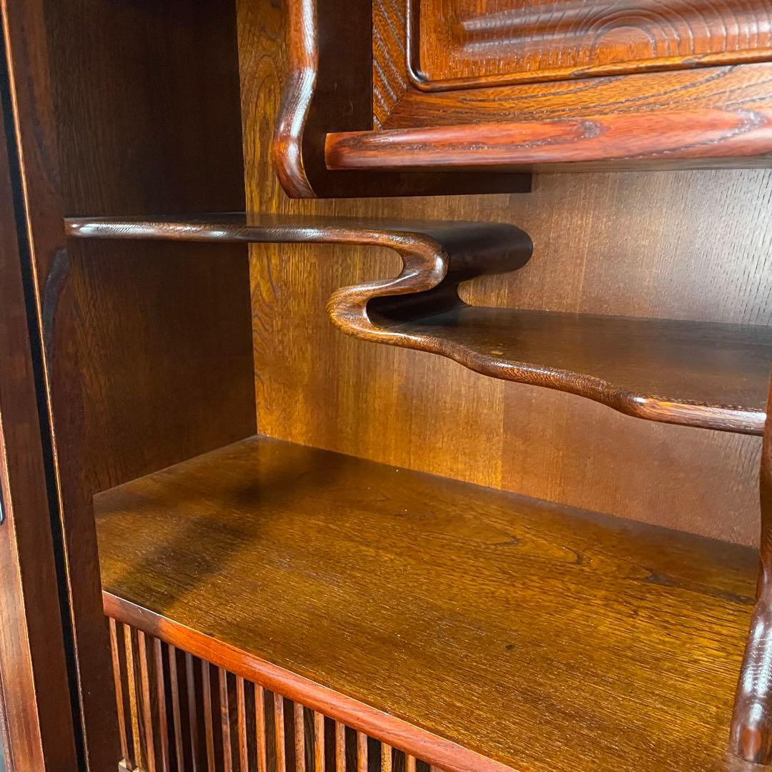 和モダン 食器棚 水屋箪笥 アンティーク調 木製収納棚 ガラス戸 引き出し多数