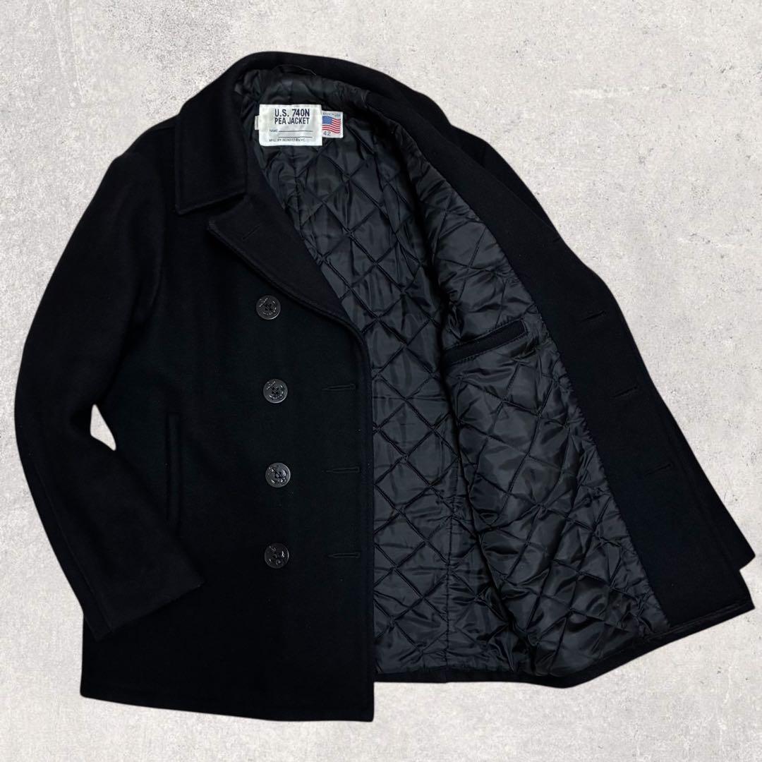 美品/42 USA製 SCHOTT ショット U.S.740N Pコート 黒