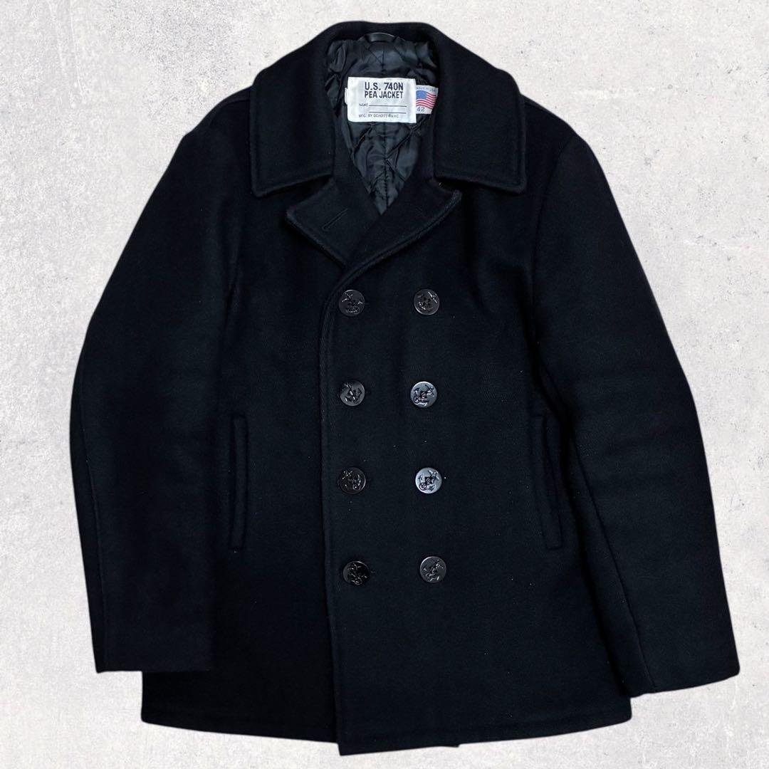 美品/42 USA製 SCHOTT ショット U.S.740N Pコート 黒